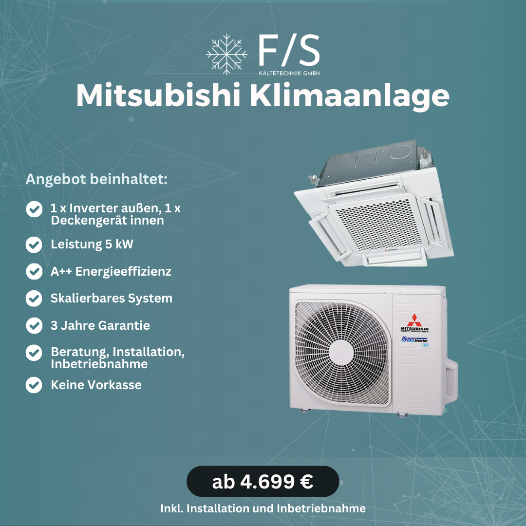 Mitsubishi Klimaanlage | Deckengerät Komplettanlage inkl. WLAN, Installation und Inbetriebnahme