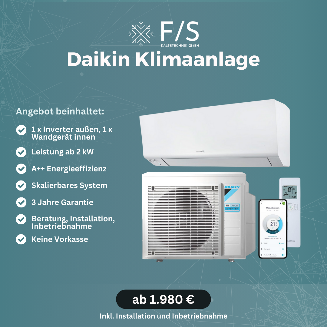 Daikin Split Klimaanlage | Angebot inkl. Installation | Wandgerät + Inverter 2,0 kW - 5,0 kW